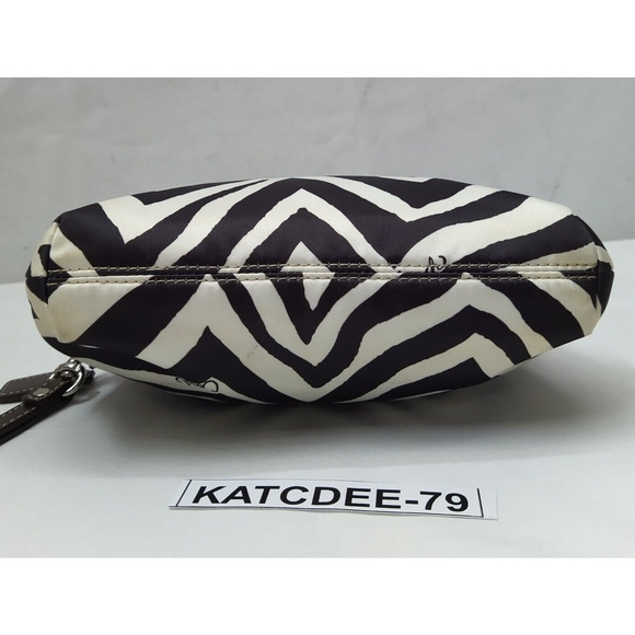 Coach Brown White Stripe Zebra Printed Kisslock Framed Wristlet - Coin Wallet - Picture 5 of 12